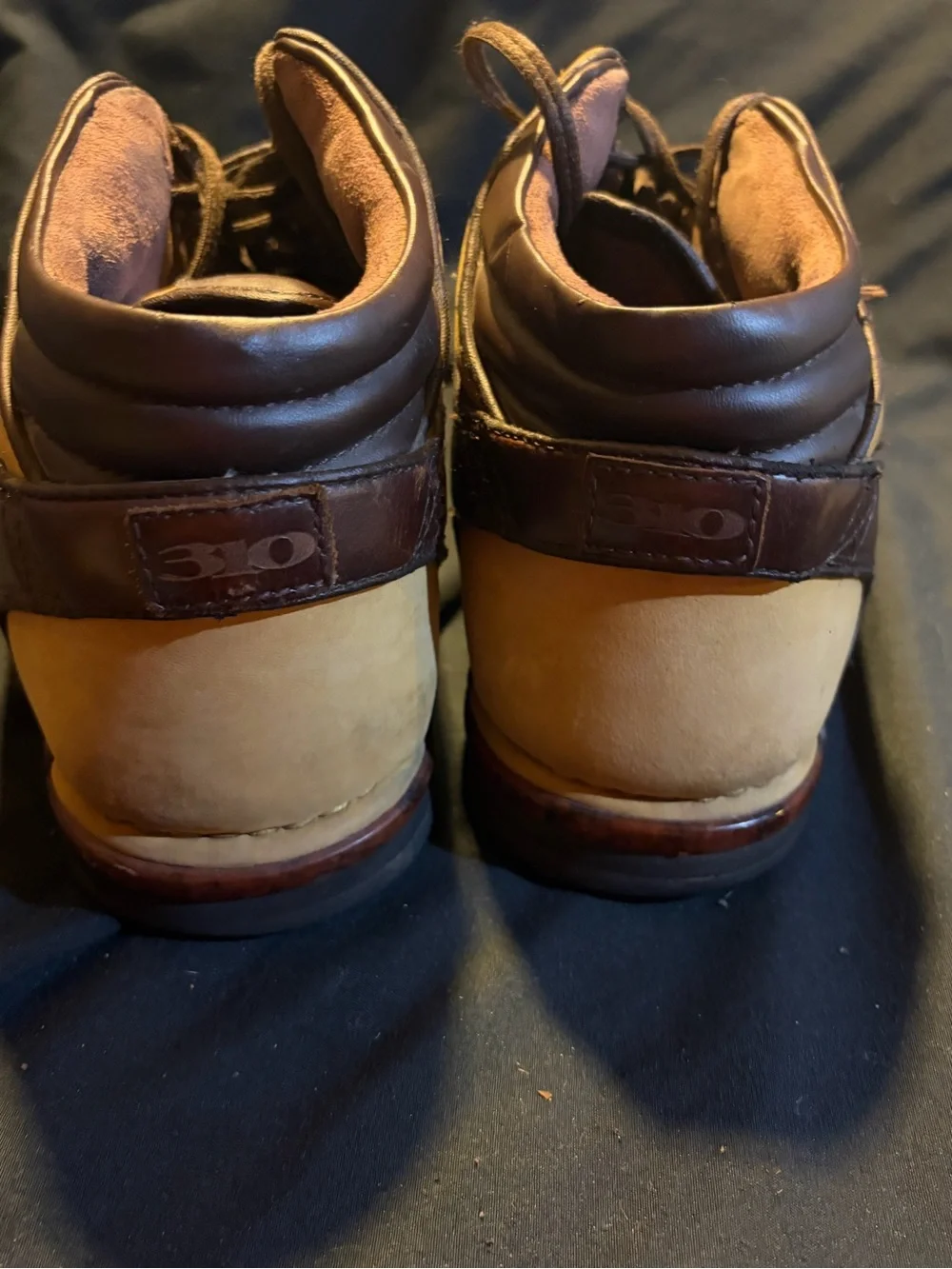 310 Motoring Vintage Two-Tone Leather High-Top Boots – US 10 (BRYN Model)